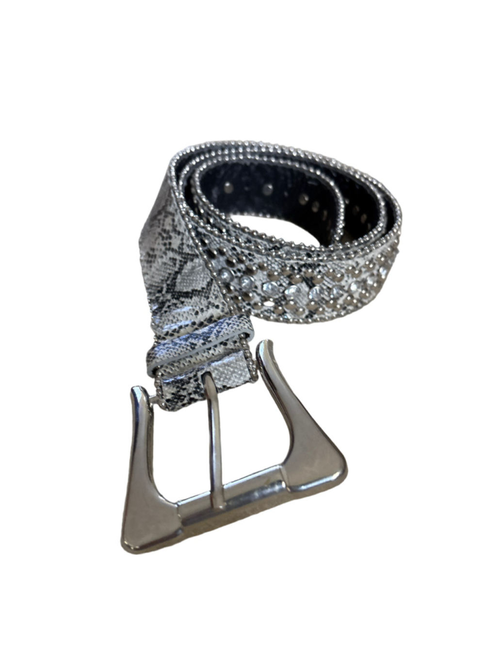 Women's Unbranded Snake Print Rhinestone Belt, One Size, Silver and Black
